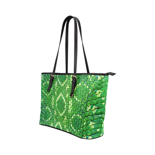 SNAKE LEATHER 5 GREEN Leather Tote Bag/Large (Model 1651)