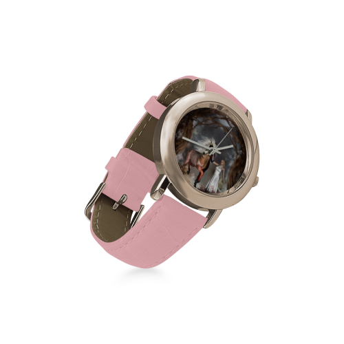 Fantasy horse with fairy Women's Rose Gold Leather Strap Watch(Model 201)