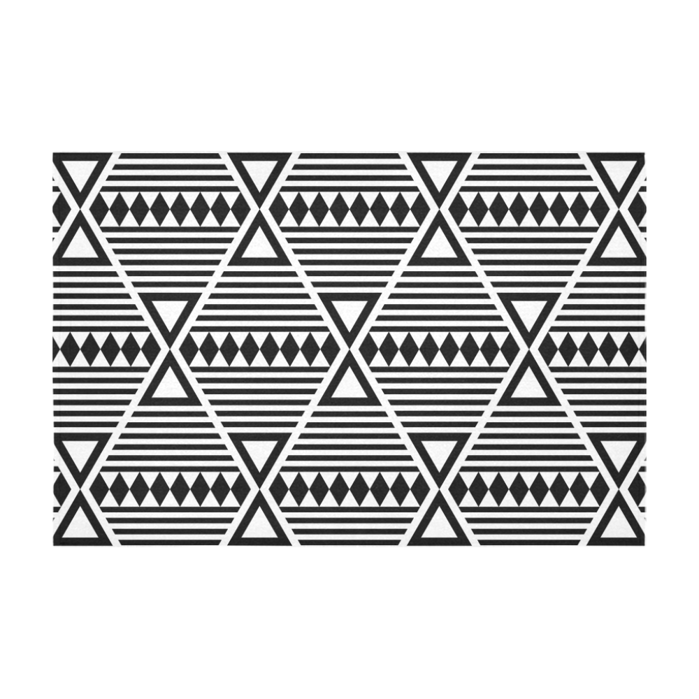 Black Aztec Tribal Cotton Linen Tablecloth 60" x 90"