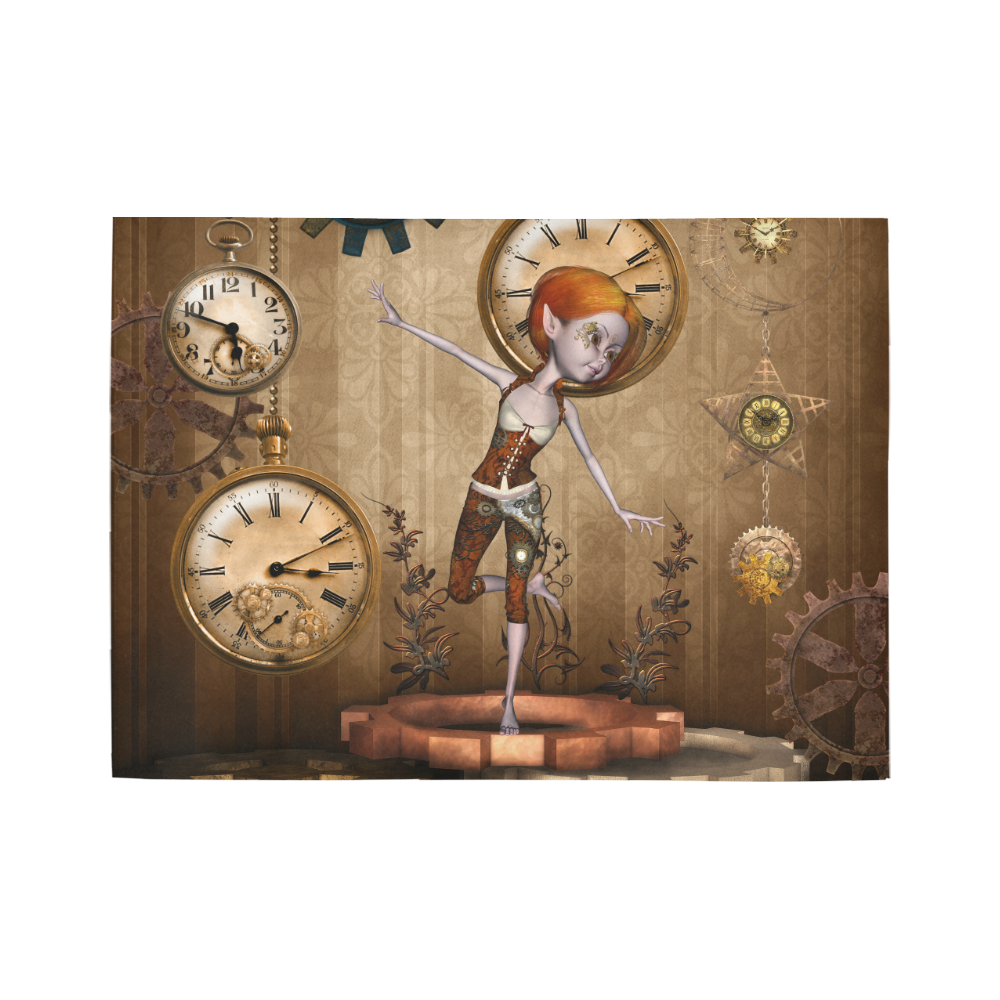 Steampunk girl, clocks and gears Area Rug7'x5'