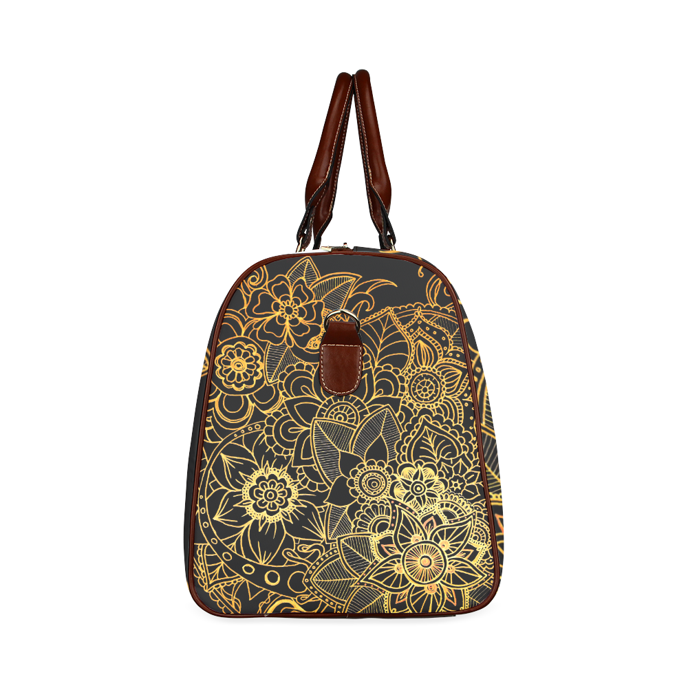 Floral Doodle Gold G523 Waterproof Travel Bag/Small (Model 1639)