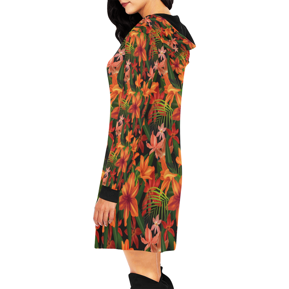 Amaryllis Floral All Over Print Hoodie Mini Dress (Model H27)