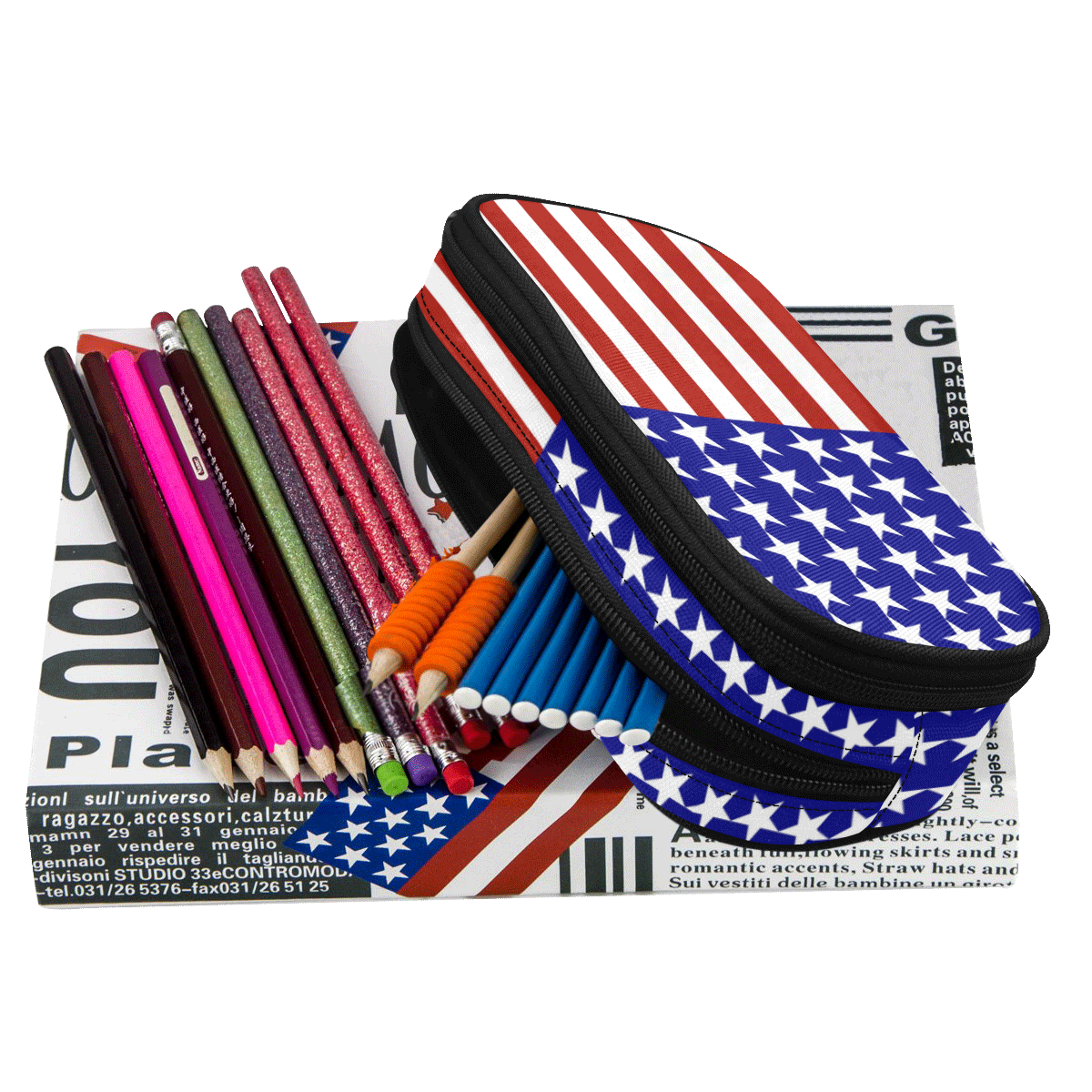 USA Patriotic Stars & Stripes Pencil Pouch/Large (Model 1680)