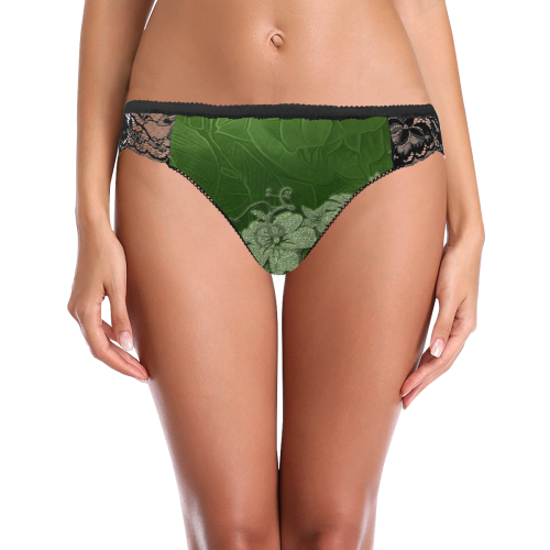 Wonderful green floral design Women's Lace Panty (Model L41)