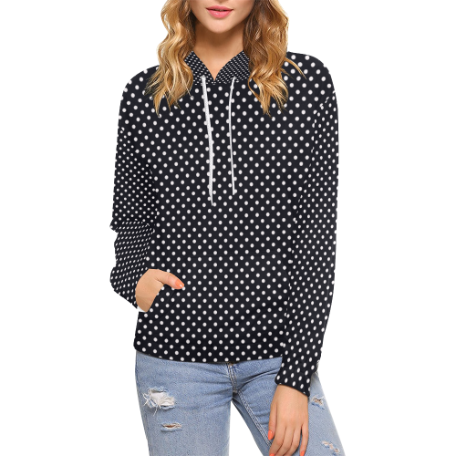 Black polka dots All Over Print Hoodie for Women (USA Size) (Model H13)