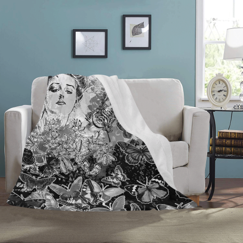 Lady and butterflies Ultra-Soft Micro Fleece Blanket 50"x60"