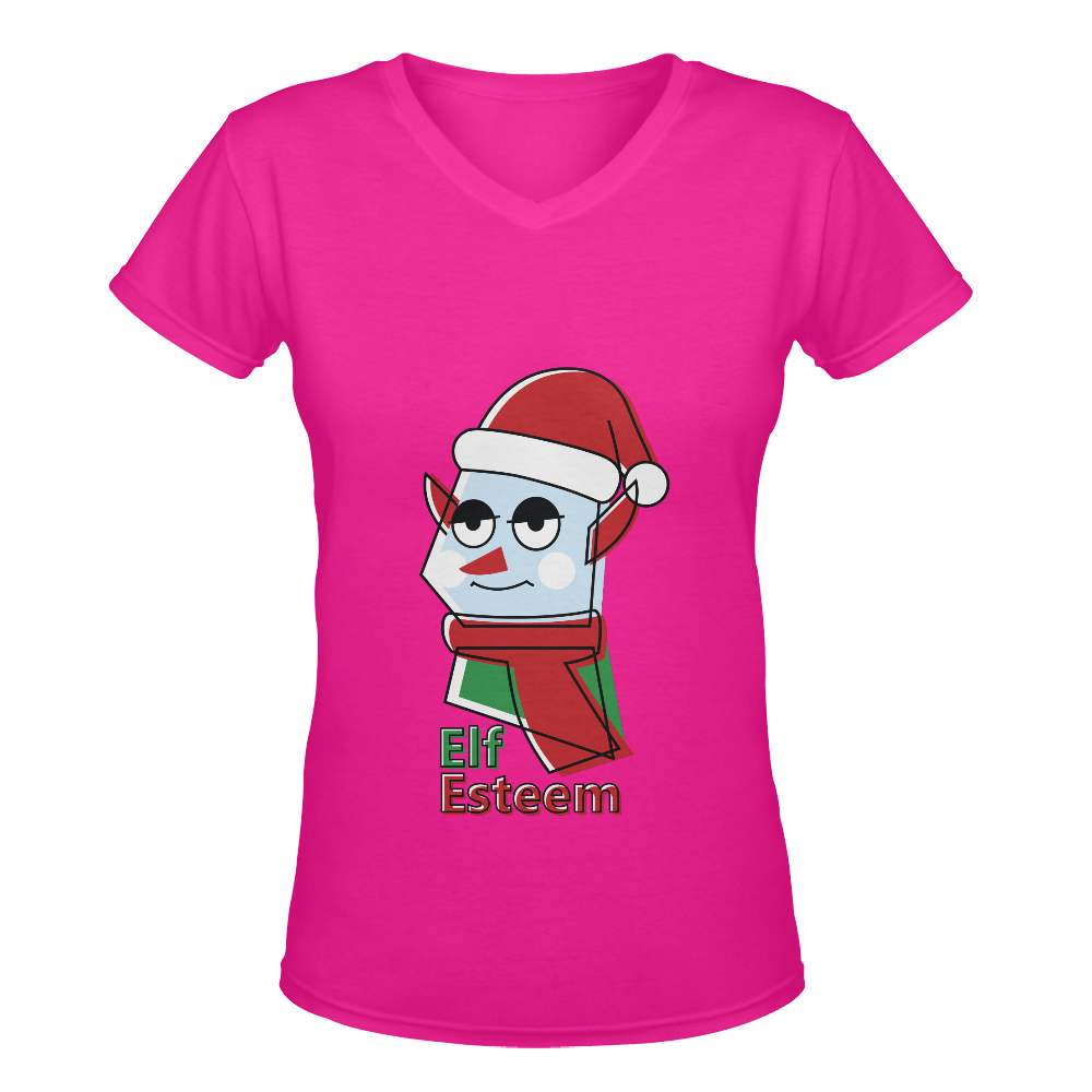 Elf Esteem CHRISTMAS PINK Women's Deep V-neck T-shirt (Model T19)