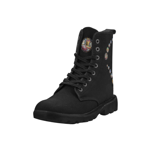 New York City badge emblem ankle arcs on black Martin Boots for Men (Black) (Model 1203H)