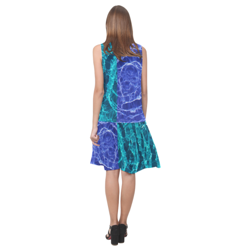 Blue Spiral Sleeveless Splicing Shift Dress(Model D17)