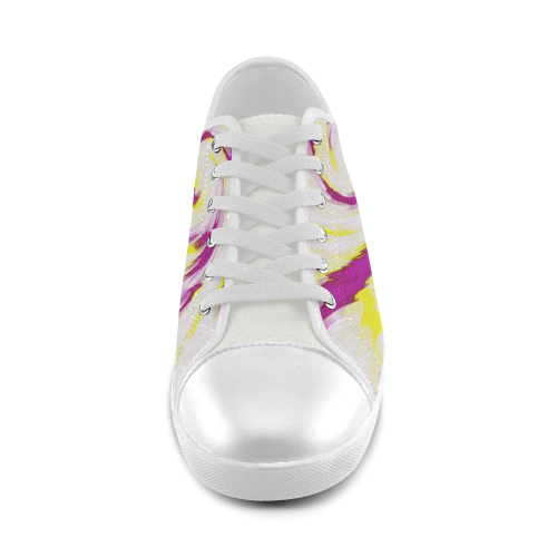 Pink Yellow Tie Dye Swirl Abstract Canvas Shoes for Women/Large Size (Model 016)