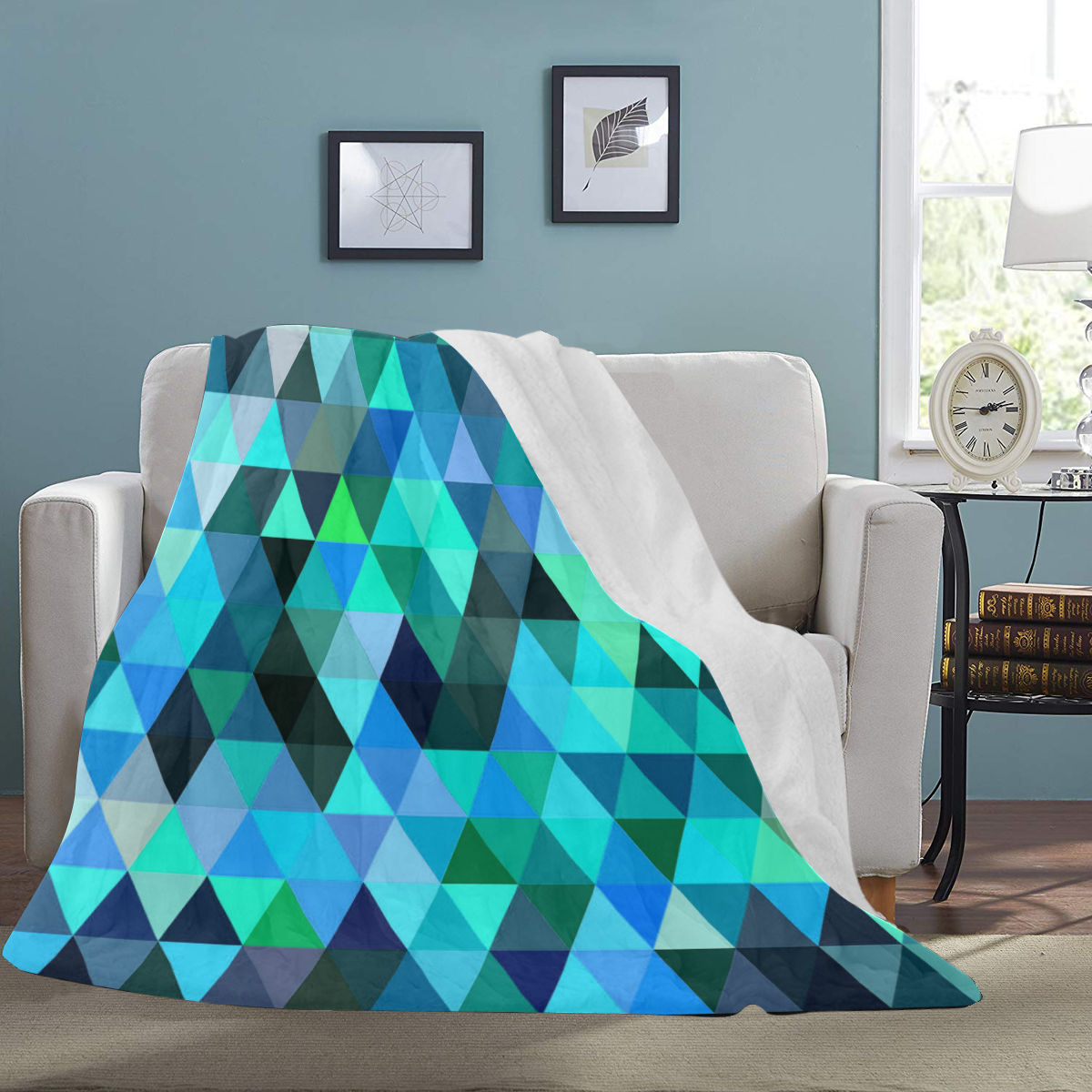Mosaic Triangles Blue Ultra-Soft Micro Fleece Blanket 70''x80''