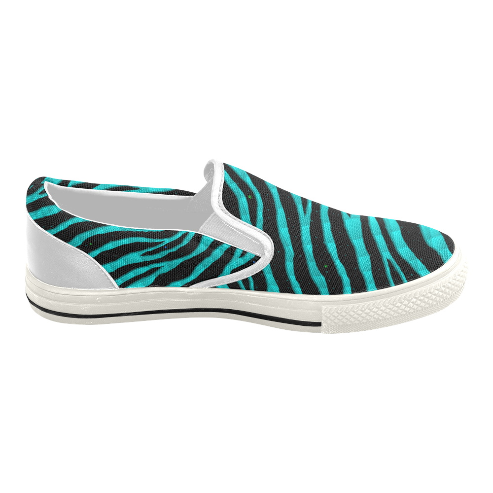 Ripped SpaceTime Stripes - Cyan Women's Slip-on Canvas Shoes (Model 019)