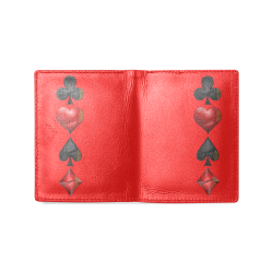 Black and Red Casino Poker Card Shapes on Red Men's Leather Wallet (Model 1612)