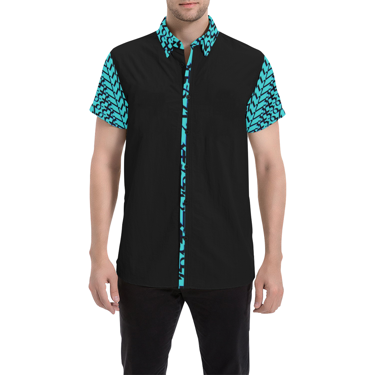 NUMBERS Collection 1234567 Black/New Green Men's All Over Print Short Sleeve Shirt (Model T53)
