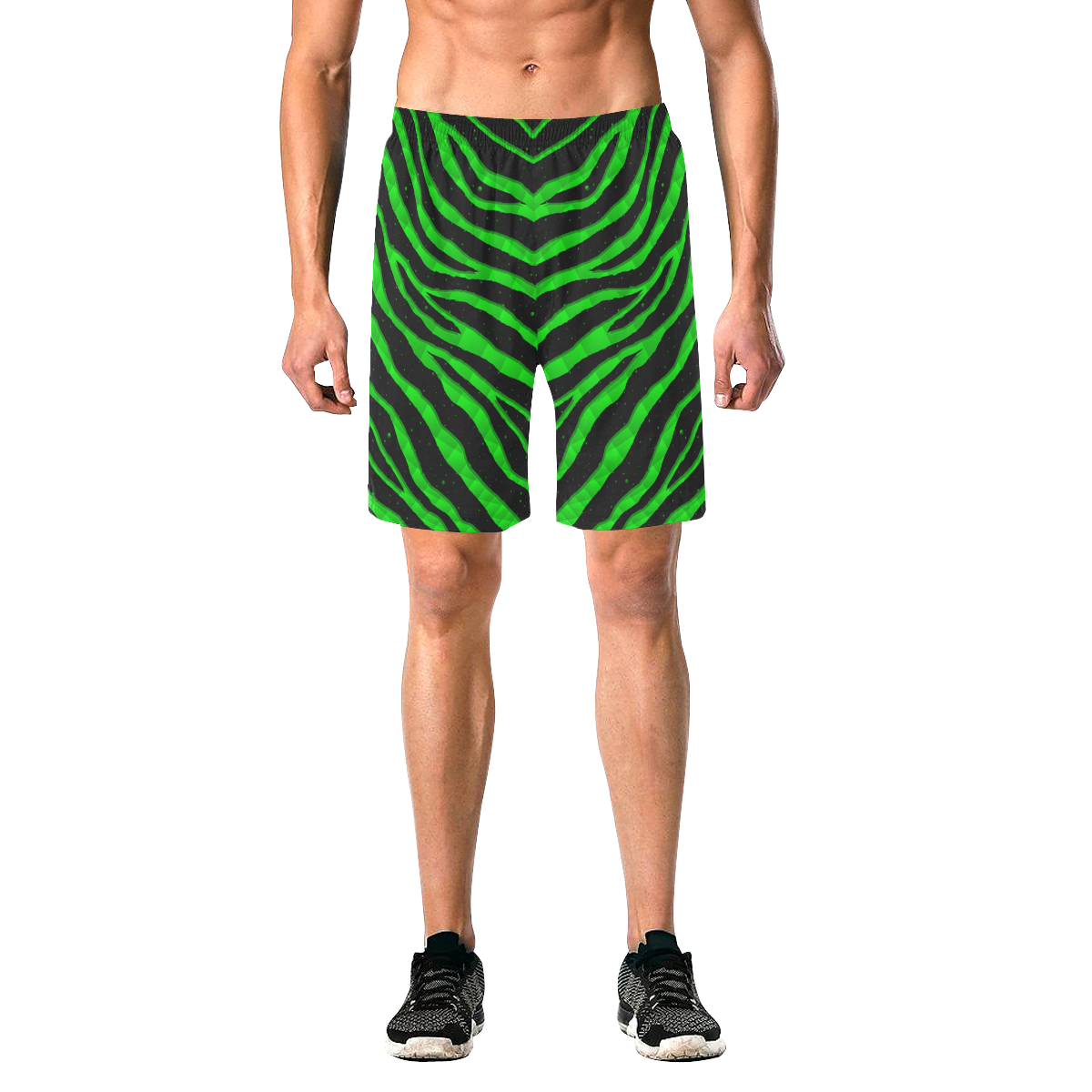 Ripped SpaceTime Stripes - Green Men's All Over Print Elastic Beach Shorts (Model L20)