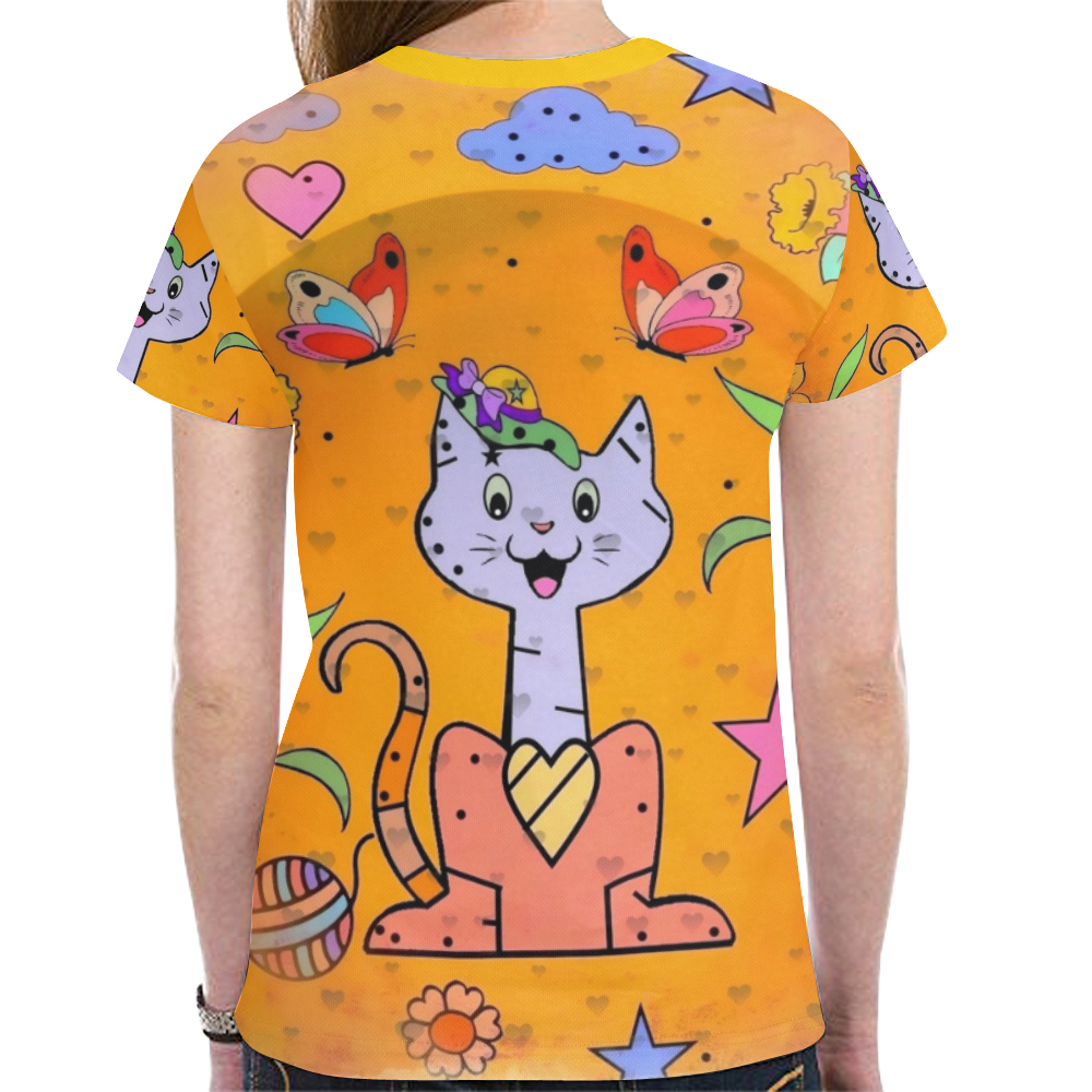 Cat Popart Fun by Nico Bielow New All Over Print T-shirt for Women (Model T45)
