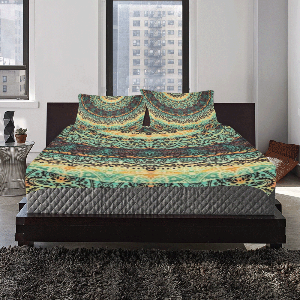 Indian Paisley Kaleidoscope Mandala Half 3-Piece Bedding Set
