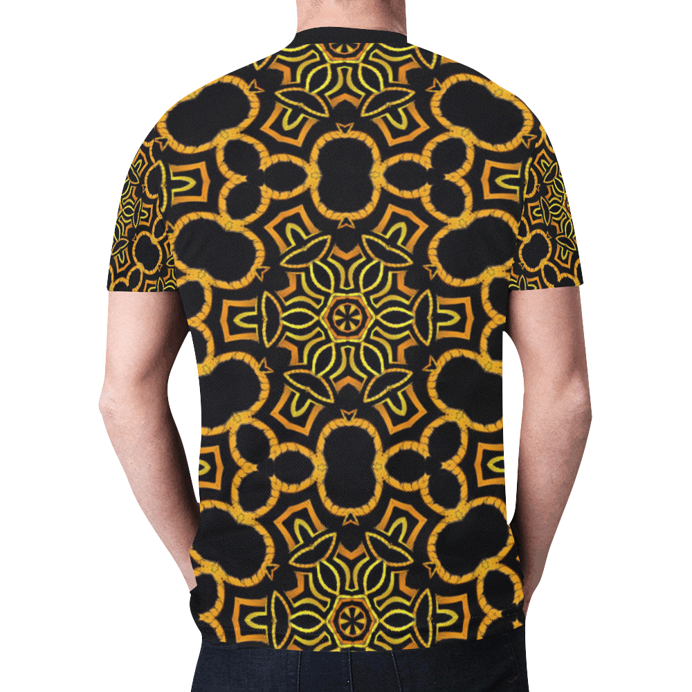 yellow-gold-black New All Over Print T-shirt for Men (Model T45)