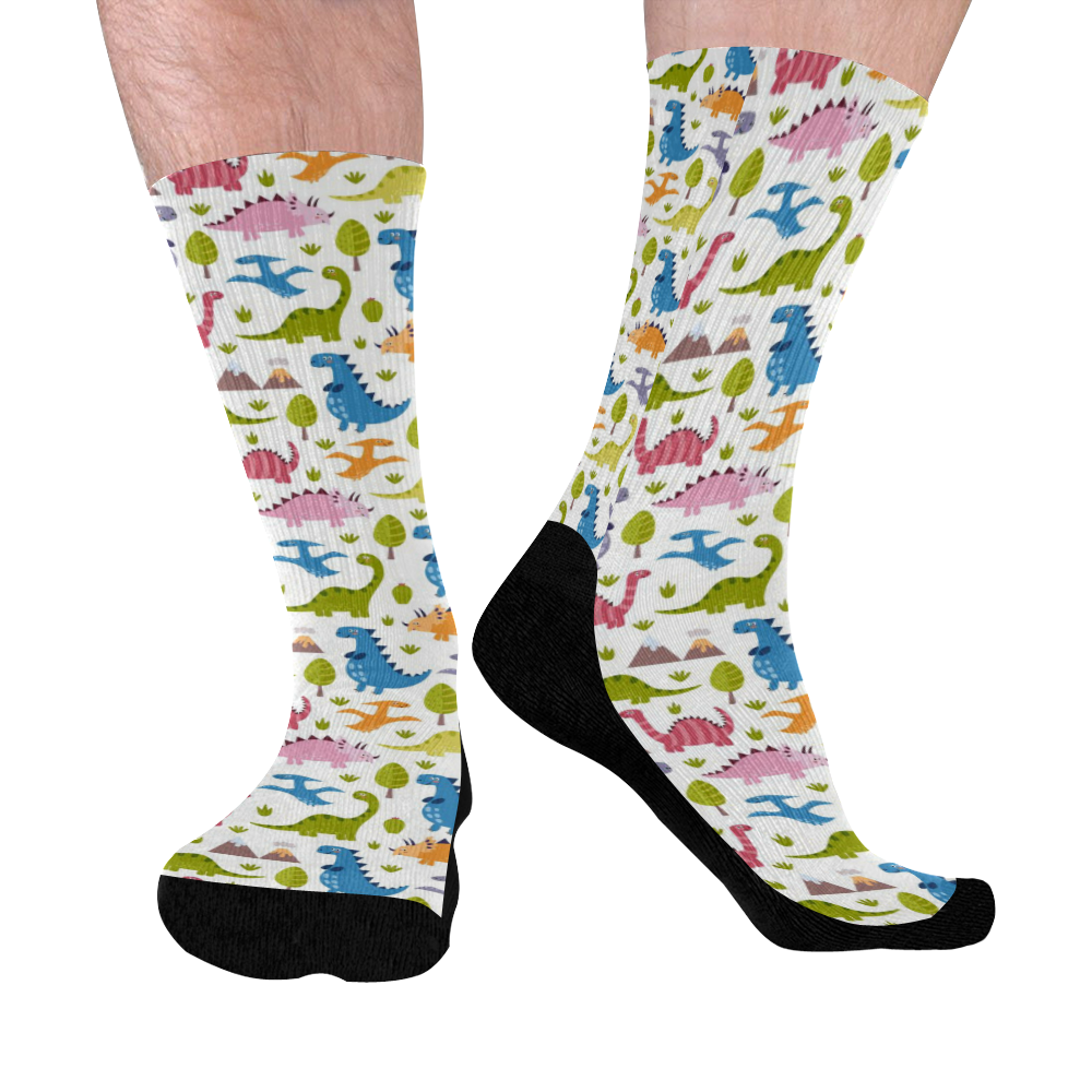 Dinosaur Pattern Mid-Calf Socks (Black Sole)