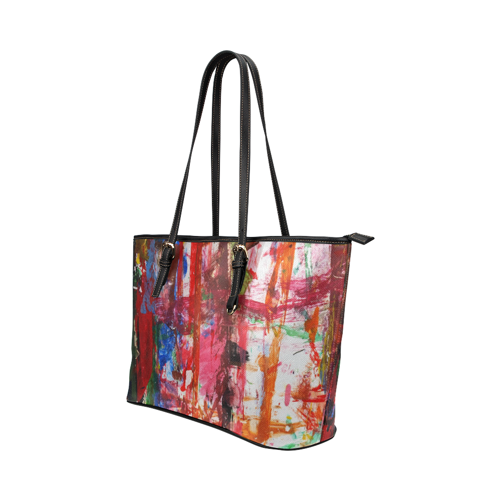 Paint on a white background Leather Tote Bag/Large (Model 1651)