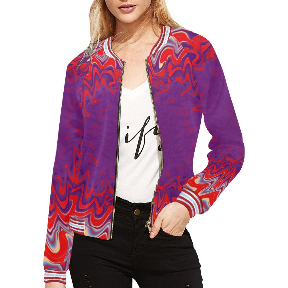 Red-Purple Blossom All Over Print Bomber Jacket for Women (Model H21)