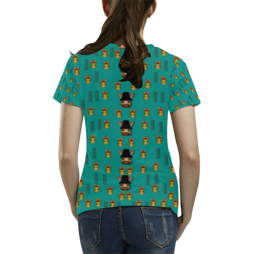 Happy rabbits in the green free grass All Over Print T-Shirt for Women (USA Size) (Model T40)