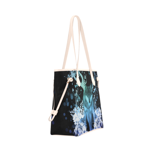 Awesome wolf with flowers Clover Canvas Tote Bag (Model 1661)