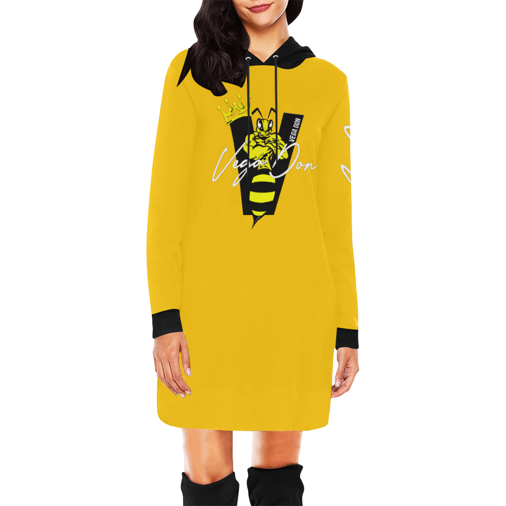 Yellow Vega Don Signature Hoodie Mini Dress All Over Print Hoodie Mini Dress (Model H27)