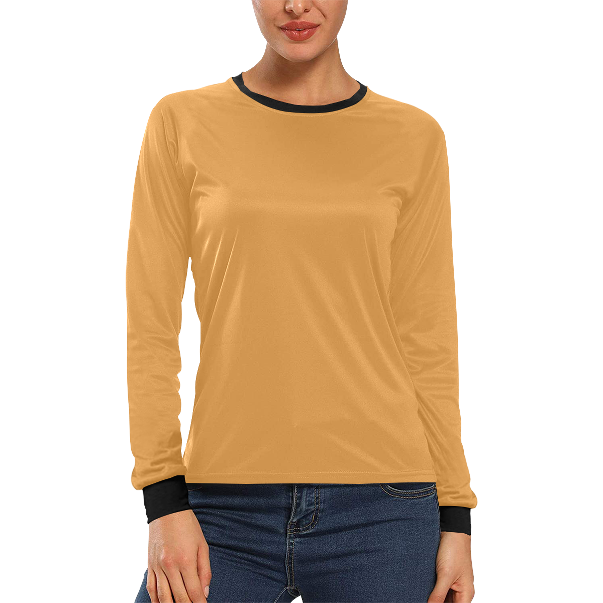 color butterscotch Women's All Over Print Long Sleeve T-shirt (Model T51)