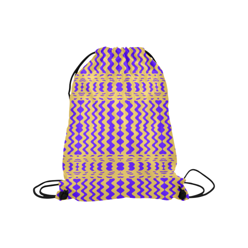 Purple Yellow Modern  Waves Lines Medium Drawstring Bag Model 1604 (Twin Sides) 13.8"(W) * 18.1"(H)