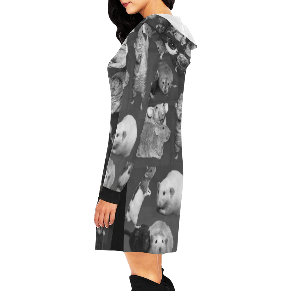 Rat Noir All Over Print Hoodie Mini Dress (Model H27)