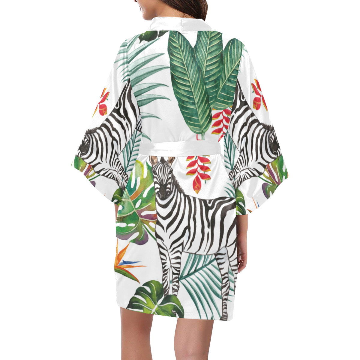 Watercolored Adorable Zebra Kimono Robe