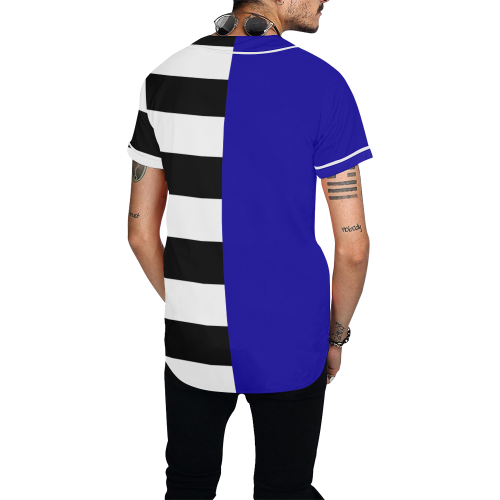 Blue and Stripes Mixed Print All Over Print Baseball Jersey for Men (Model T50)