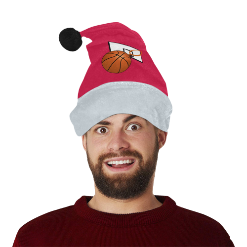 Basketball And Hoop on Red and Silver Santa Hat