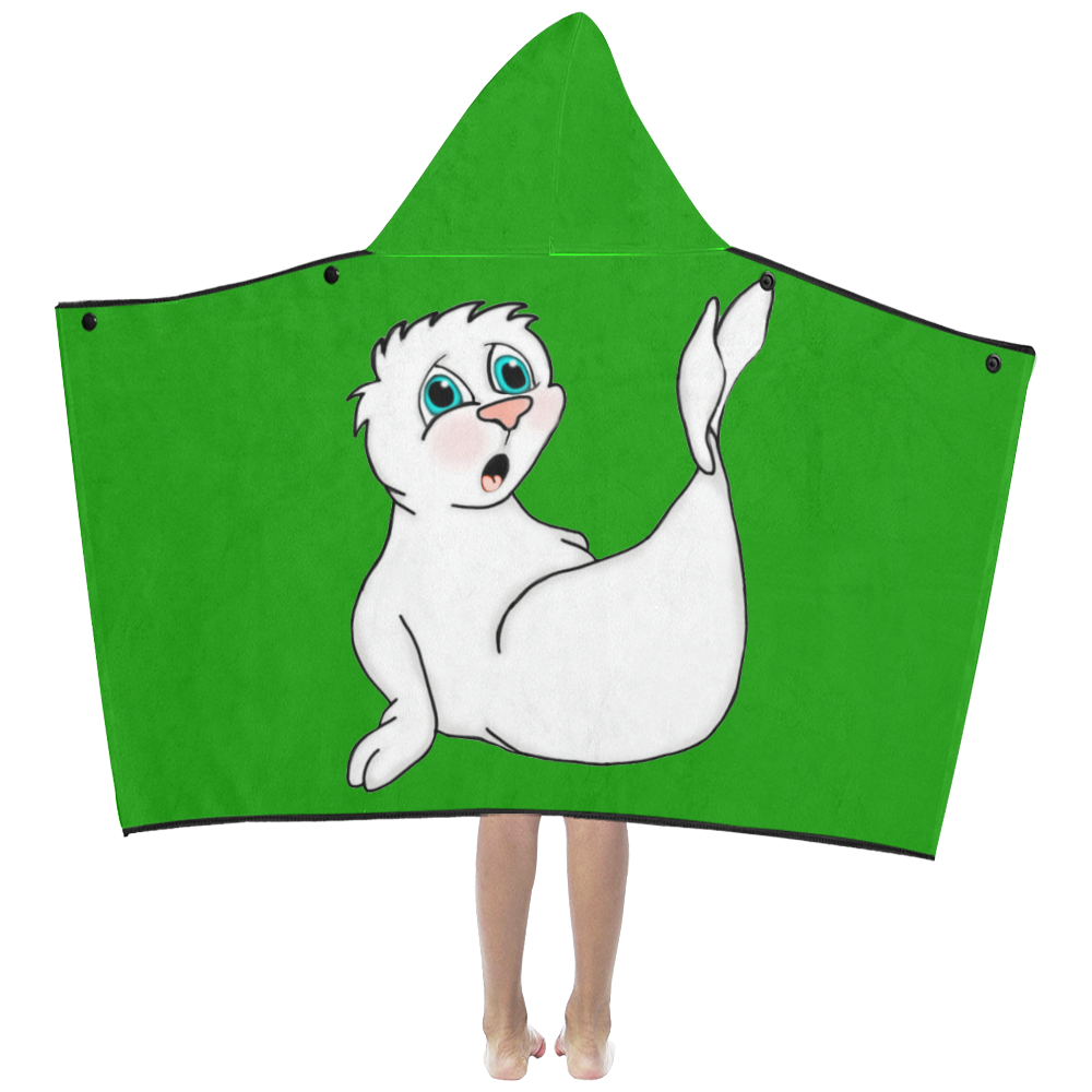Surprised Seal Green Kids' Hooded Bath Towels