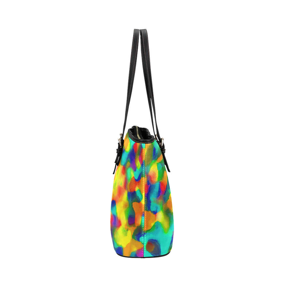 Colorful watercolors texture Leather Tote Bag/Large (Model 1651)