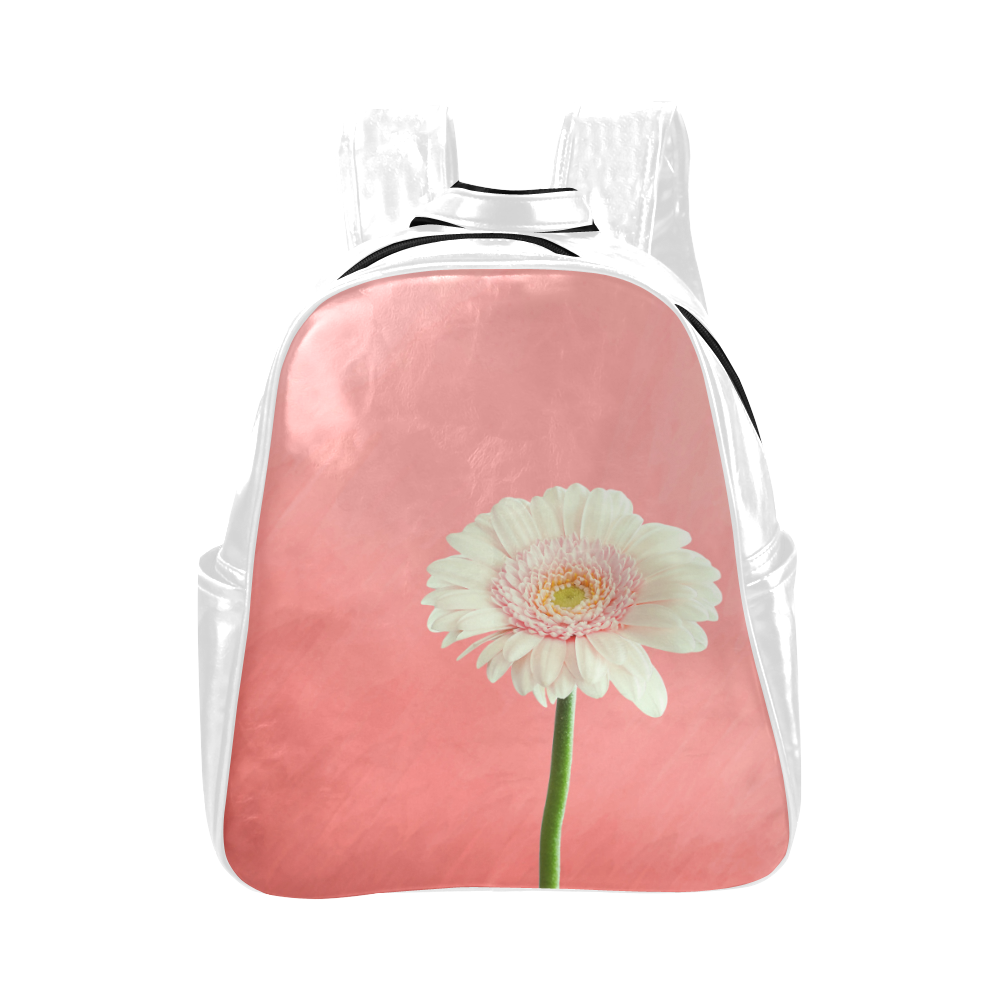 Gerbera Daisy - White Flower on Coral Pink Multi-Pockets Backpack (Model 1636)