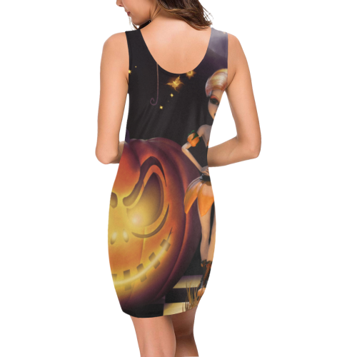 Halloween, girl with pumpkin Medea Vest Dress (Model D06)