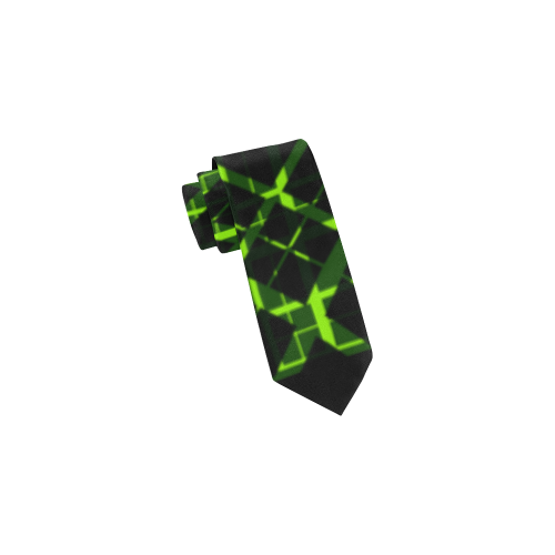 Lime Green Plaid  Pattern Classic Necktie (Two Sides)