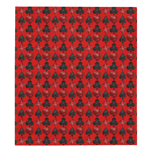 Las Vegas Black and Red Casino Poker Card Shapes on Red Quilt 70"x80"