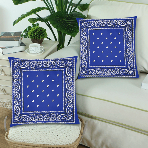 KERCHIEF PATTERN BLUE Custom Zippered Pillow Cases 18"x 18" (Twin Sides) (Set of 2)