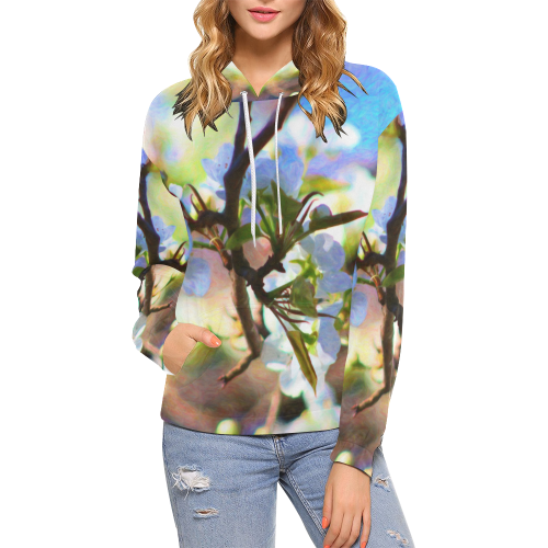 Pear Tree Blossoms All Over Print Hoodie for Women (USA Size) (Model H13)