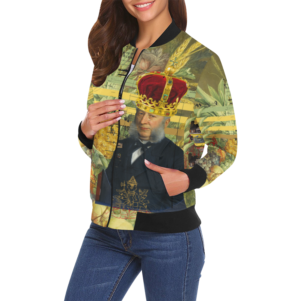 THE FOUR CROWNS All Over Print Bomber Jacket for Women (Model H19)