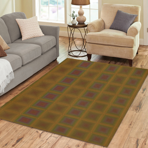 Golden brown multicolored multiple squares Area Rug7'x5'