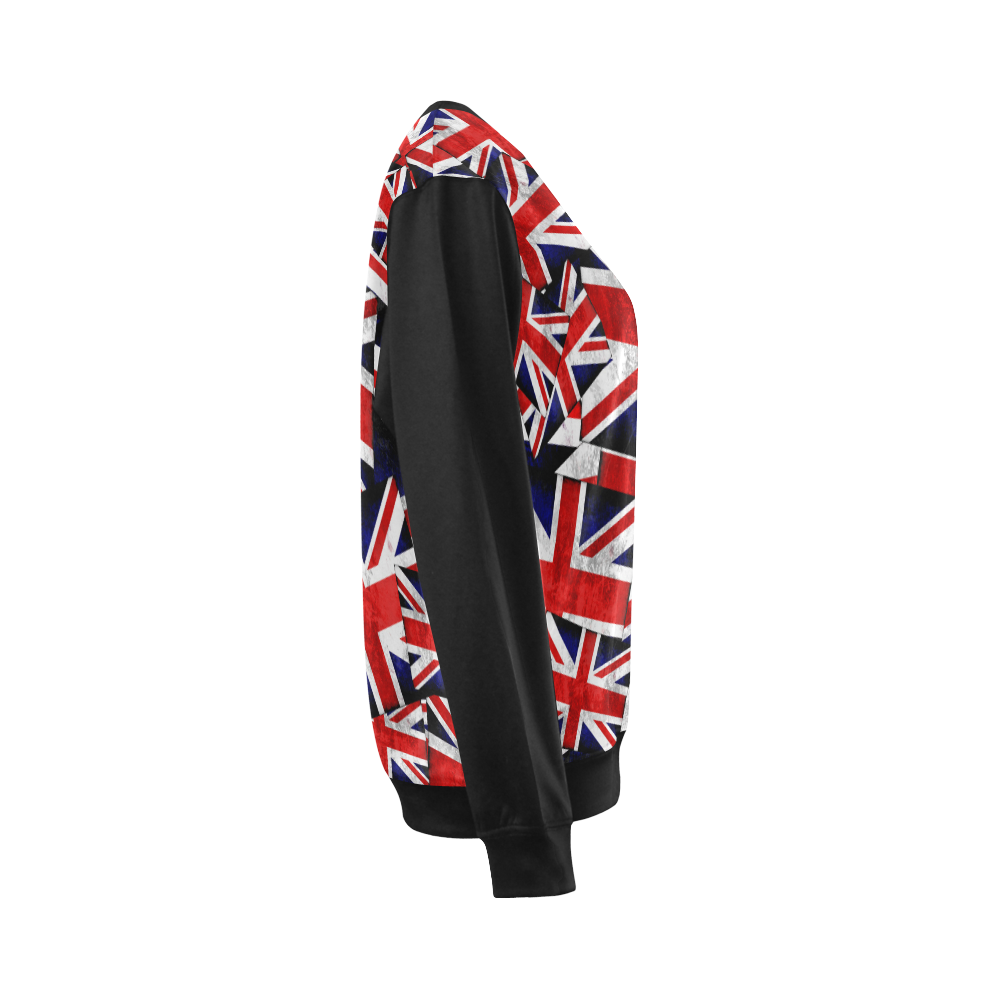 Union Jack British UK Flag - Union Jack British UK Flag (Vest Style) Black All Over Print Crewneck Sweatshirt for Women (Model H18)