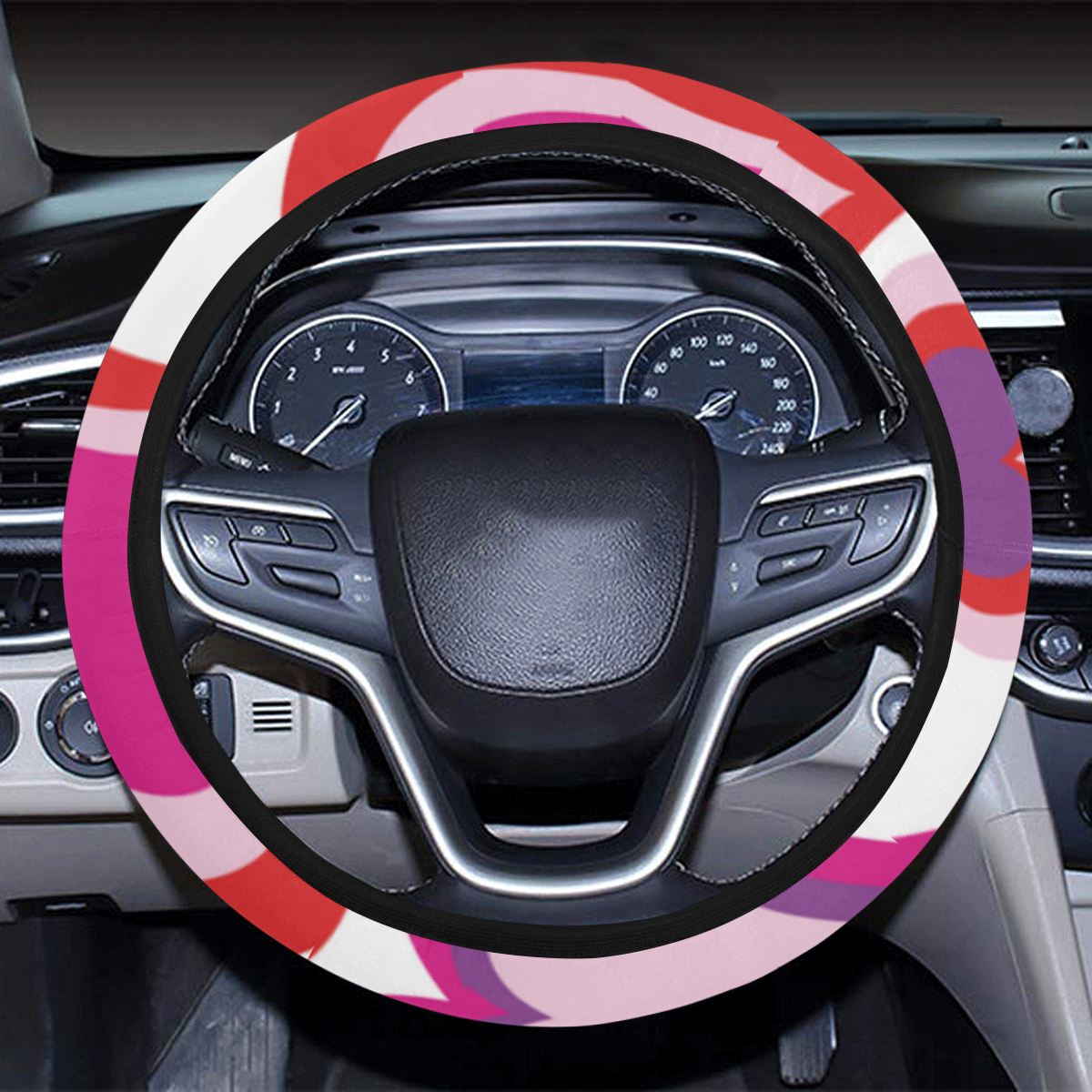 Pink Hearts Steering Wheel Cover with Elastic Edge