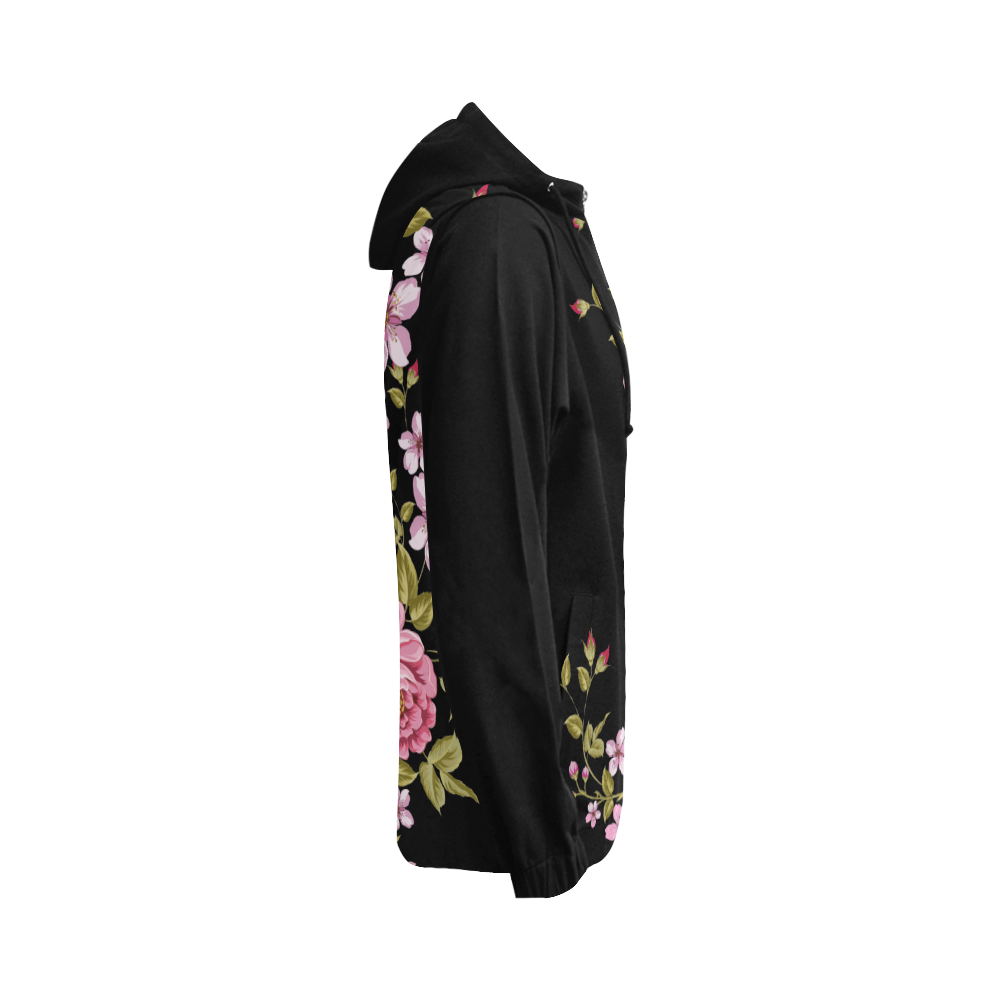 Pure Nature - Summer Of Pink Roses 1 All Over Print Full Zip Hoodie for Women (Model H14)