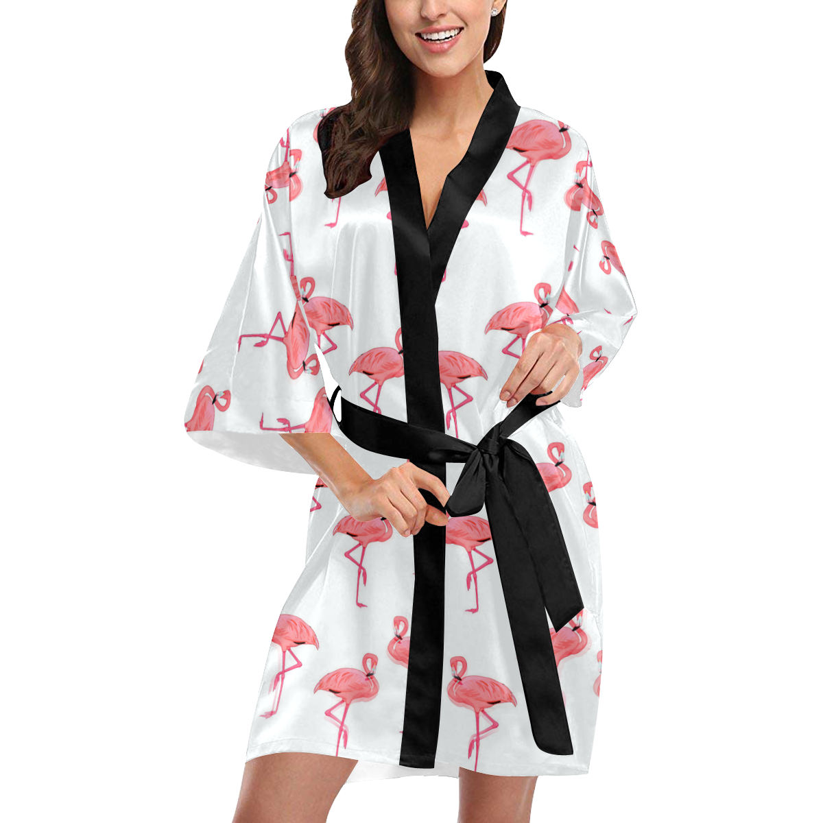 Pink Flamingo Pattern Classic Style Kimono Robe