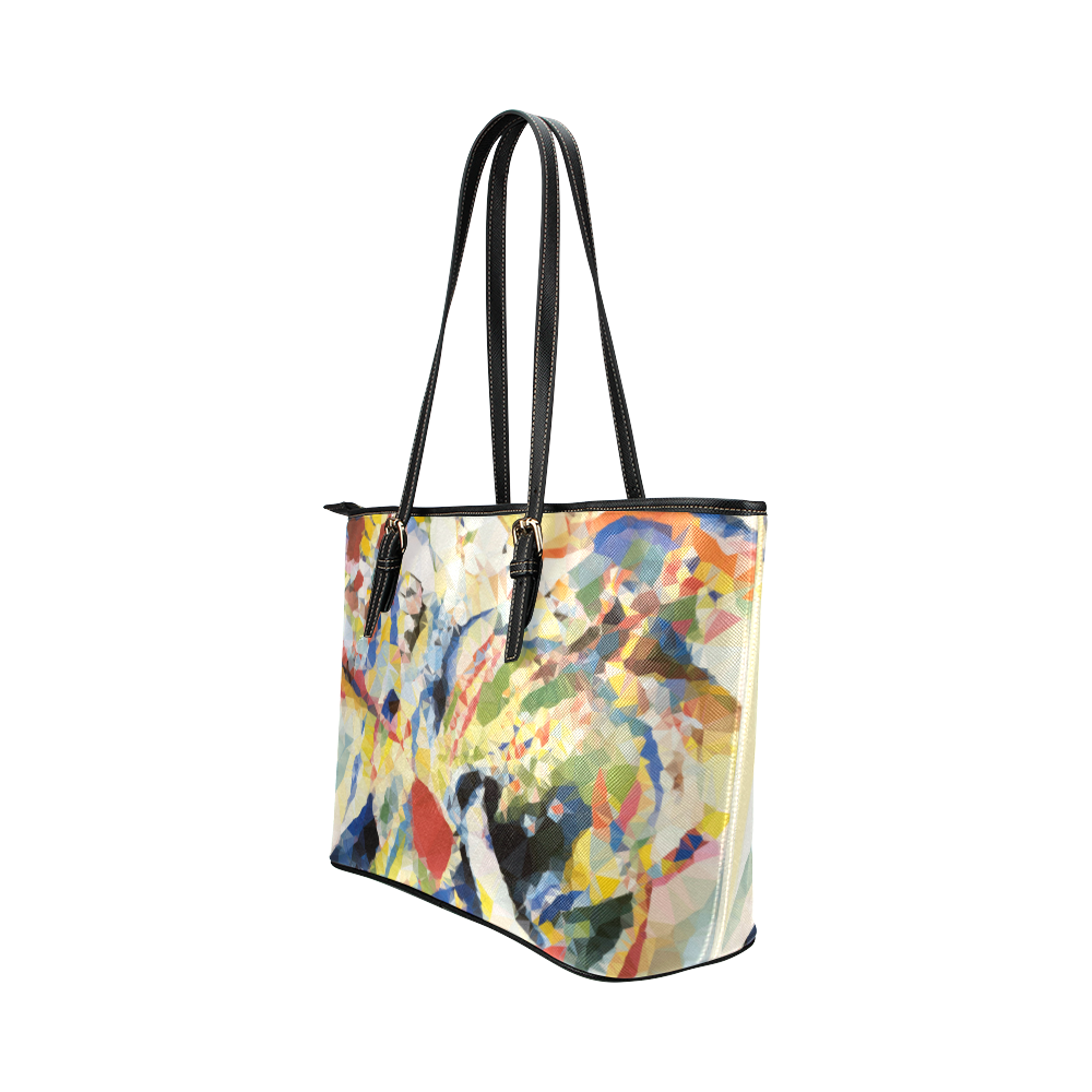 Abstract Geometric Triangles Red Blue Kandinsky Leather Tote Bag/Small (Model 1651)
