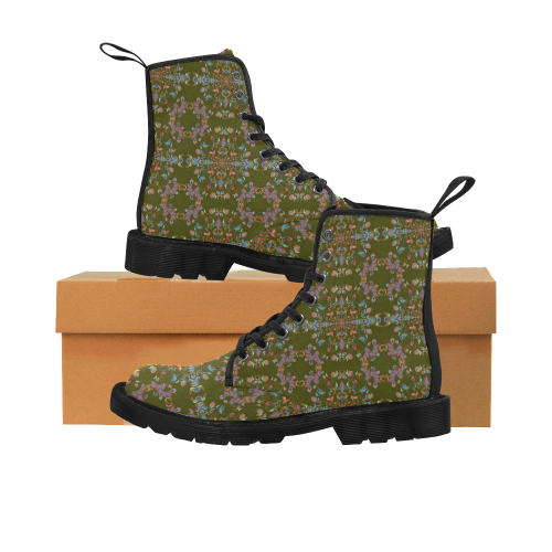 flowers-3 Martin Boots for Women (Black) (Model 1203H)